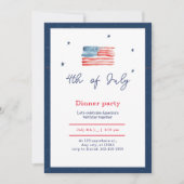 Blue White Red Minimalistisch 4. Juli Abendessen P Einladung (Vorderseite)