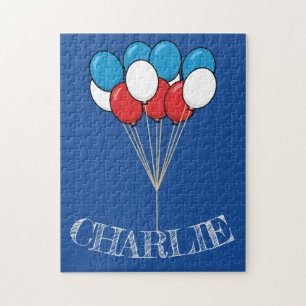 Blue White Red Patriotic Balloons Personalisiere Puzzle