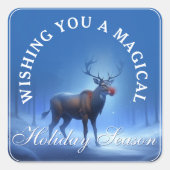 Blue White Reindeer Wonderland Urlaub Quadratischer Aufkleber (Vorderseite)