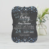 Blue & White Retro Chalkboard Boy Baby Dusche Einladung (Stehend Vorderseite)
