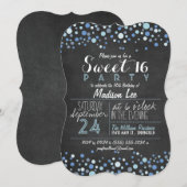 Blue & White Retro Chalkboard Sweet 16 Party Einladung (Vorne/Hinten)