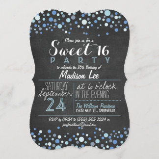 Blue & White Retro Chalkboard Sweet 16 Party Einladung