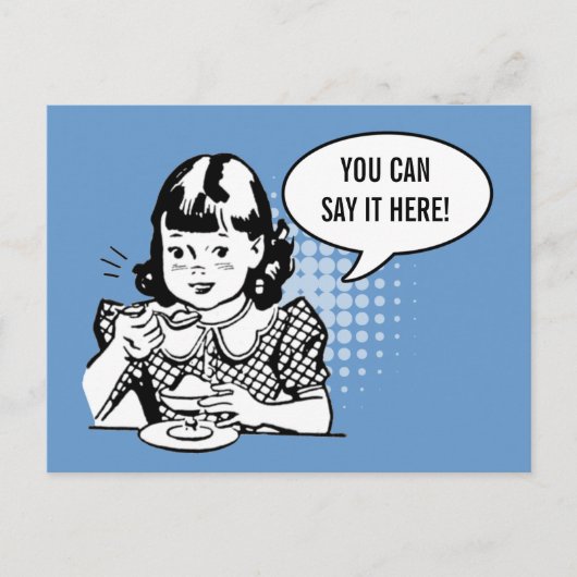 Blue White Retro Girl Eating Ice Creme Fun Card Postkarte (Vorderseite)