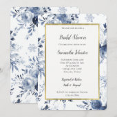 Blue White Romantic Floral Bridal Shower   Einladung (Vorne/Hinten)