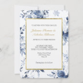 Blue White Romantic Floral Wedding Einladung (Vorderseite)