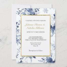 Blue White Romantic Floral Wedding Einladung