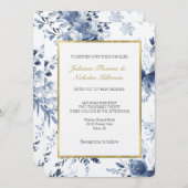 Blue White Romantic Floral Wedding Einladung (Vorne/Hinten)