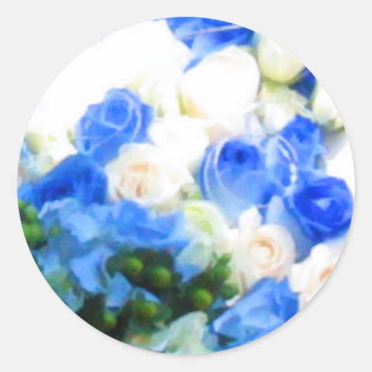 Blue & White Rose Hochzeitsticker für Umschlag Auf Runder Aufkleber (Vorderseite)