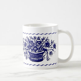 Blue White Rustic Blume Basket and Border Tasse