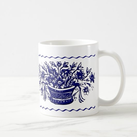 Blue White Rustic Blume Basket and Border Tasse (Rechts)