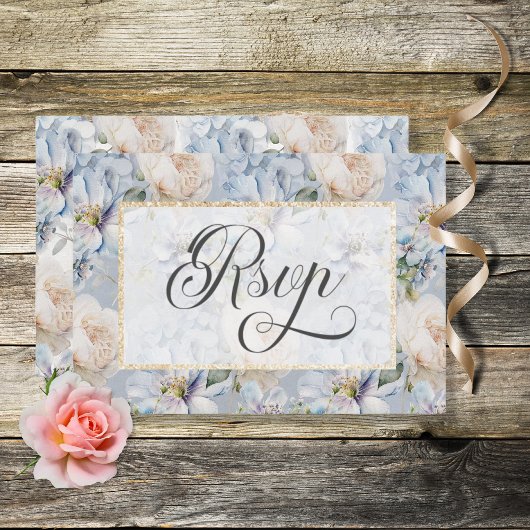 Blue & White Rustic Floral Gold Rahmen Wedding RSV RSVP Karte