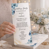 Blue & White Rustic Floral Wedding Party Programm