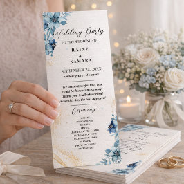 Blue & White Rustic Floral Wedding Party Programm