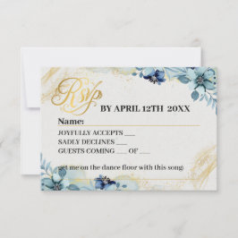 Blue & White Rustic Floral Wedding Repcard RSVP Karte