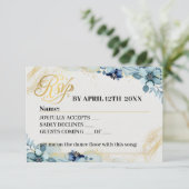 Blue & White Rustic Floral Wedding Repcard RSVP Karte (Stehend Vorderseite)