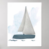 Blue White Sailboat Nautical Ocean Thema Poster (Vorne)