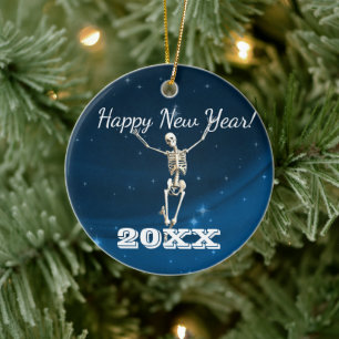Blue & White Santa Skeleton "Christmas 20xx" Ceram Keramik Ornament