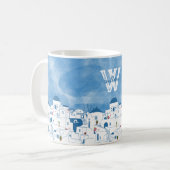 Blue & White Santorini Griechenland Monogram Kaffeetasse (Vorderseite Links)
