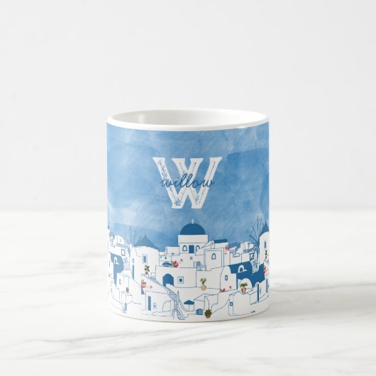 Blue & White Santorini Griechenland Monogram Kaffeetasse (Mittel)