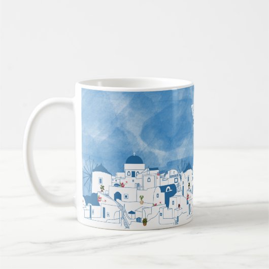 Blue & White Santorini Griechenland Monogram Kaffeetasse (Links)