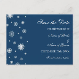 Blue White Save the Date Winter Wedcard Ankündigungspostkarte