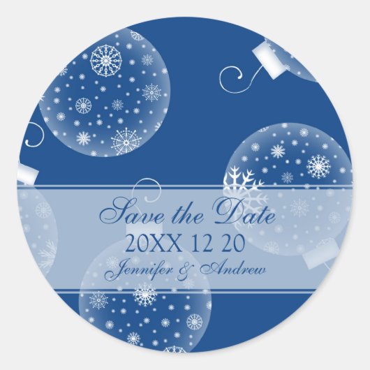 Blue White Save the Date Winter Wedding Stickers (Vorderseite)