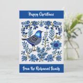 Blue & White Scandi inspirierte Volkskunst. Einladung (Stehend Vorderseite)