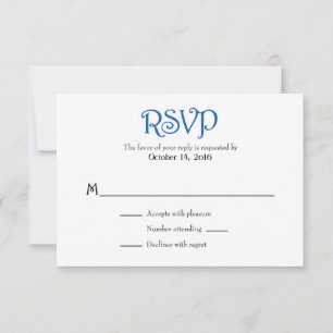Blue White Schlicht Simple Wedding RSVP Cards