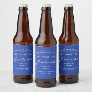 Blue White Script Gold Cap Abschluss Bierflaschenetikett