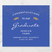 Blue White Script Gold Cap Abschluss Bierflaschenetikett (Einzelnes Label)