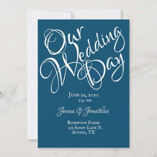 Blue White Script Wedding Einladung (Vorderseite)