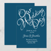 Blue White Script Wedding Einladung (Vorne/Hinten)