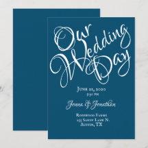 Blue White Script Wedding