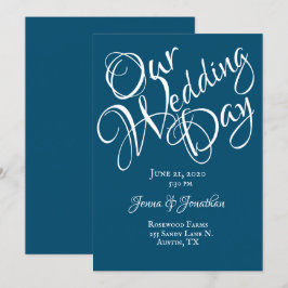 Blue White Script Wedding Einladung