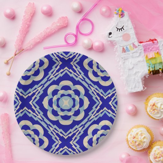 Blue White Seamless Kaleidoscope Diamond Pappteller (Party)