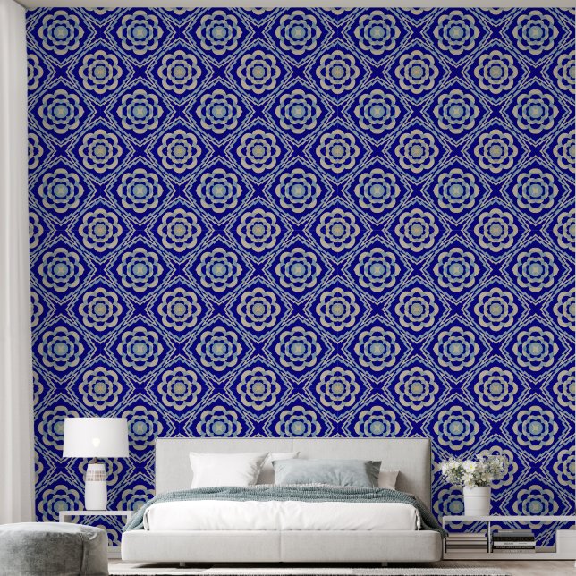 Blue White Seamless Kaleidoscope Diamond Tapete (Schlafzimmer)