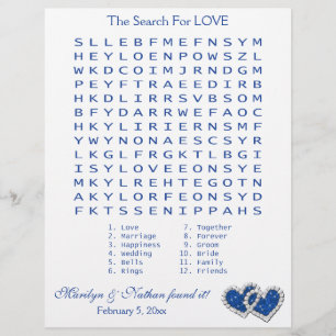 Blue, White "Search for Liebe" Wordsearch Game