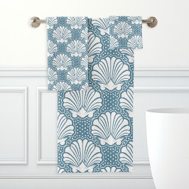 Blue & White Seashell Badhandtuch Set