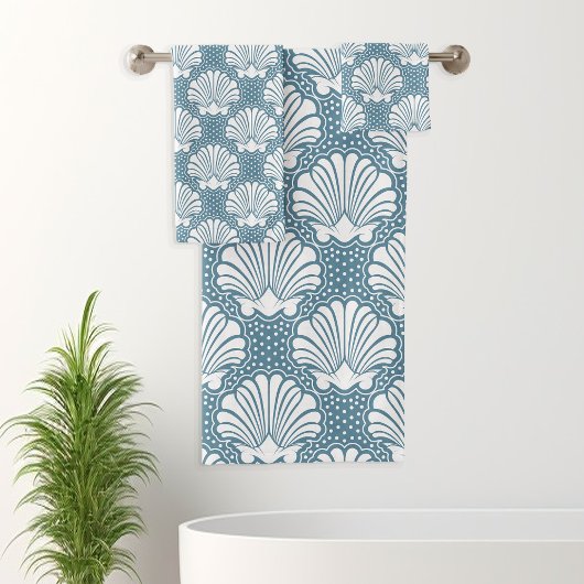 Blue & White Seashell Badhandtuch Set