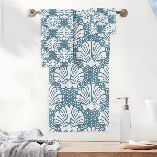 Blue & White Seashell Badhandtuch Set