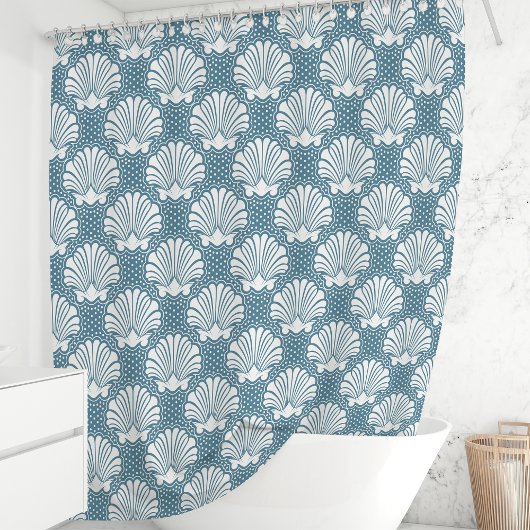 Blue & White Seashell Duschvorhang