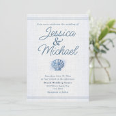 Blue White Seashell Nautical Beach Wedding Einladung (Stehend Vorderseite)