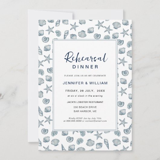 Blue & White Seashell Probe Dinner Ankündigung (Vorderseite)