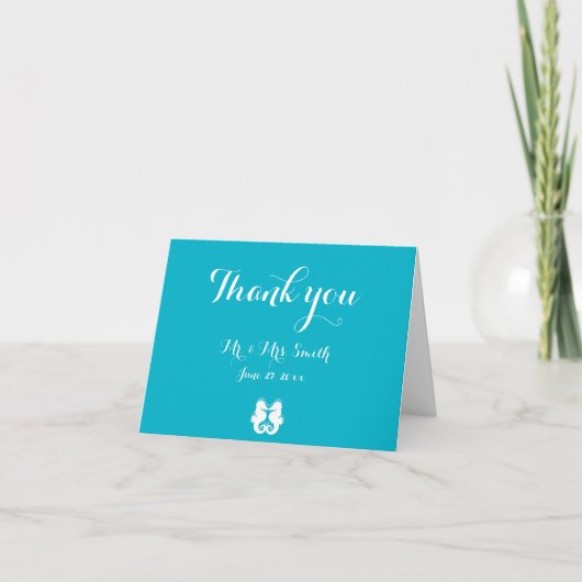 Blue White Seepferd Wedding Danke Cards (Vorderseite)