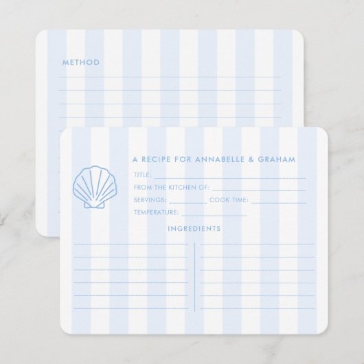 Blue White Shell Beachy Bridal Shower Recipe Card Einladung (Vorne/Hinten)