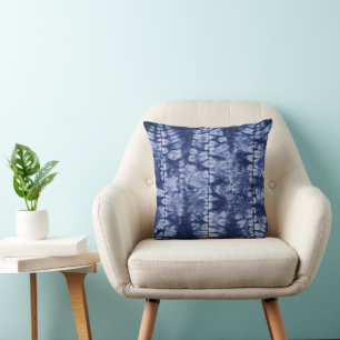 Blue & White Shibori Blätter Gefärbte Krawatte Kissen