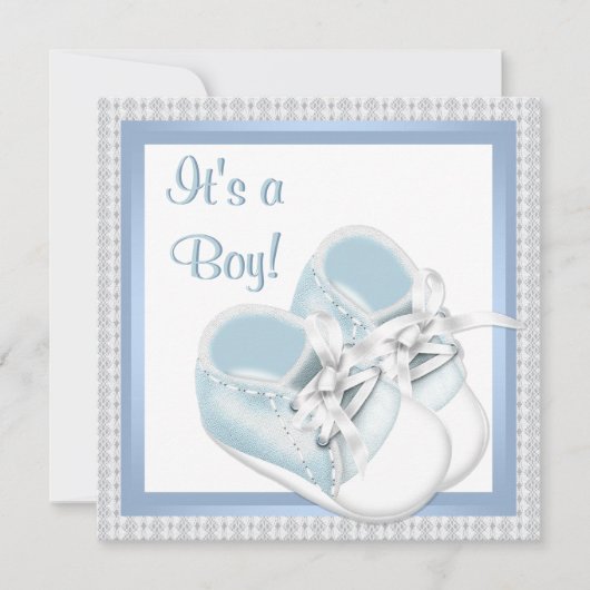 Blue White Shoes Blue Lace Baby Boy Dusche Einladung (Vorderseite)