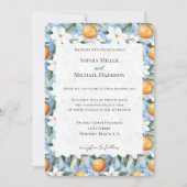 Blue White Sicilian Summer Floral Orange Wedding Einladung (Vorderseite)