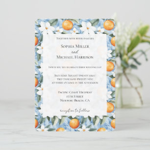 Blue White Sicilian Summer Floral Orange Wedding Einladung
