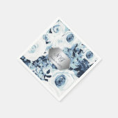 Blue White Silver Winter Hochzeit Vintage Rose Serviette (Ecke)
